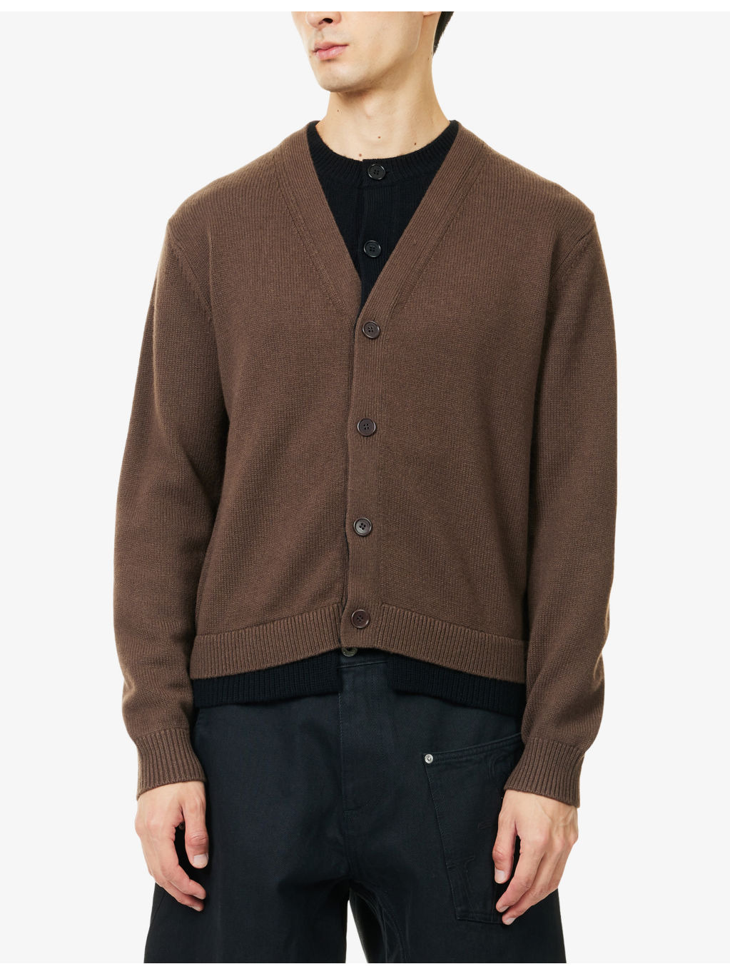 Contrast Layered Wool And Cashmere Cardigan - 3