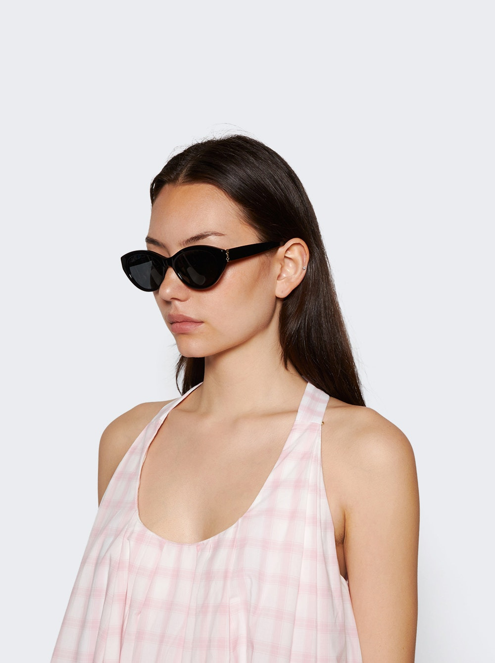 Rounded Cat-eye Sunglasses Shiny Solid Black - 3