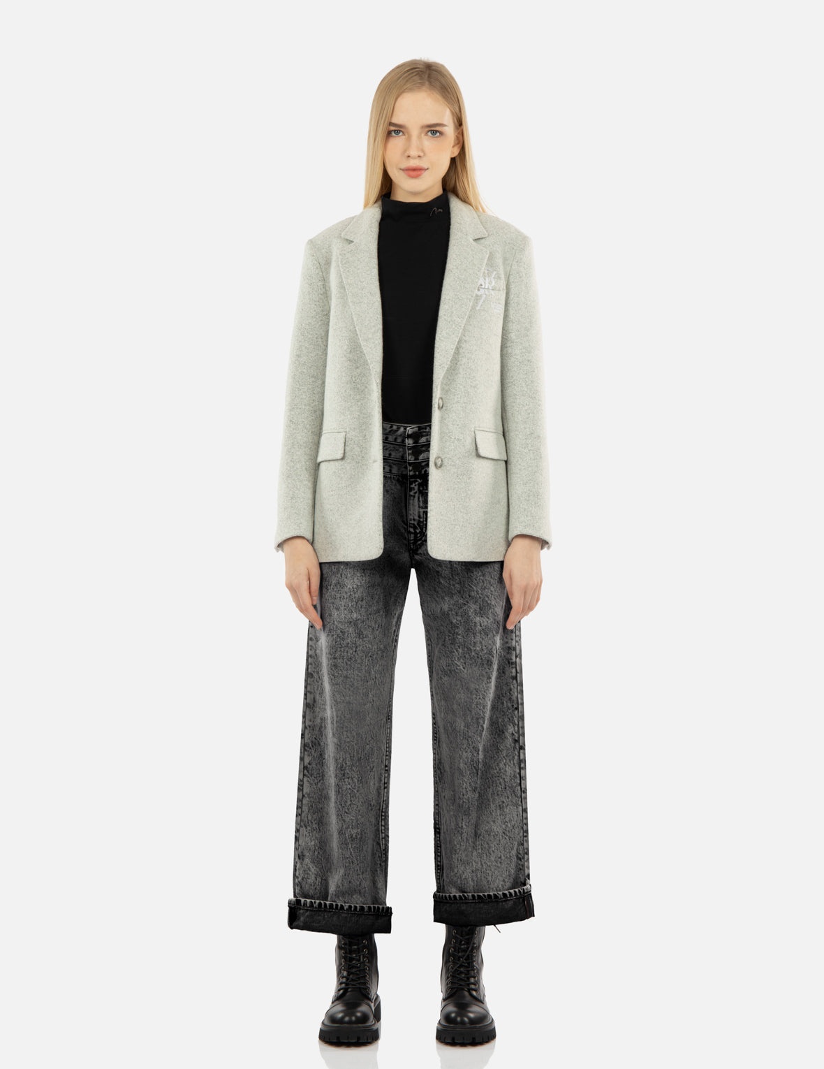 Logo Embroidery Wool Blend Blazer - 6