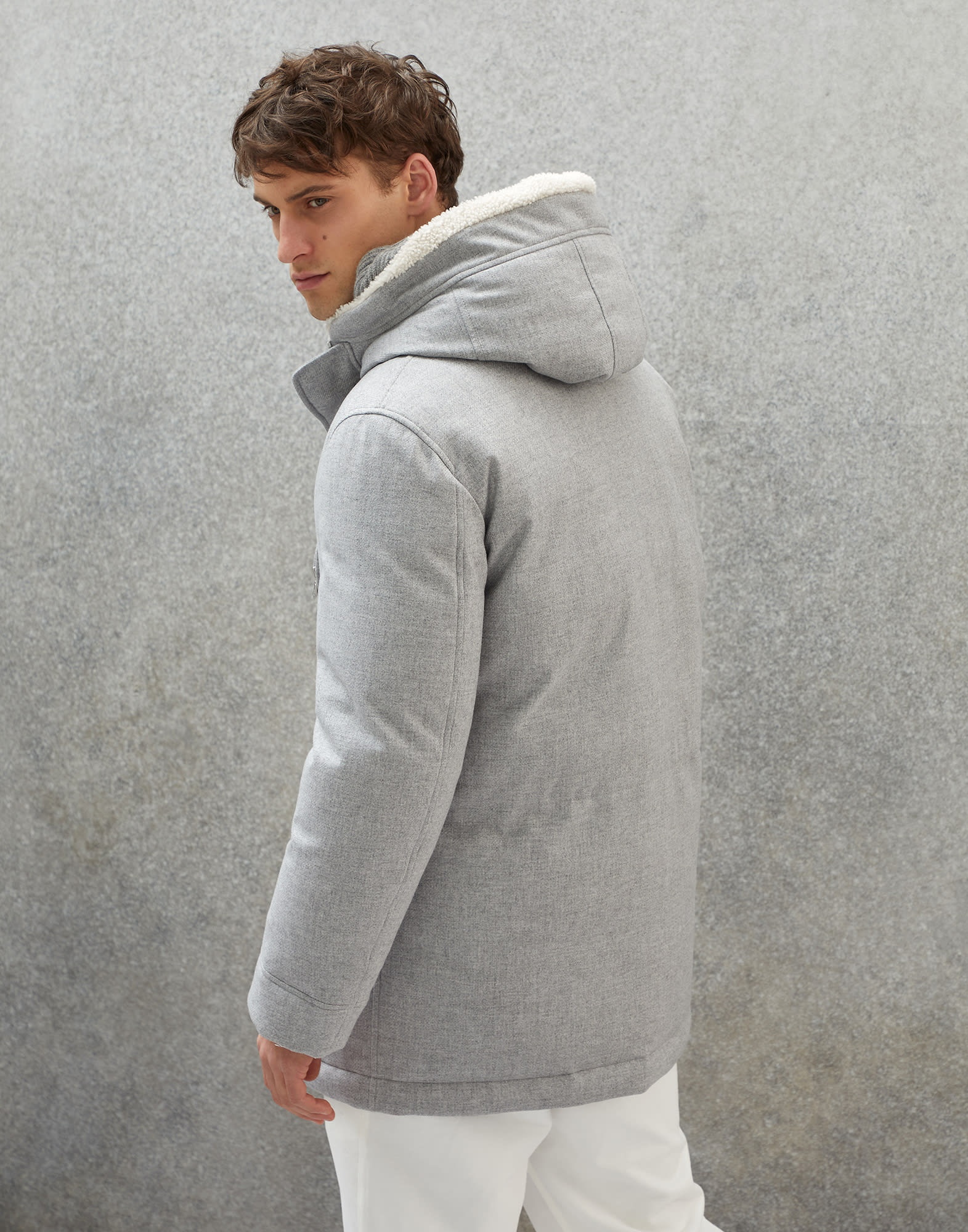 Wool, silk and cashmere bonded diagonal parka with down padding and shearling-lined hood - 2