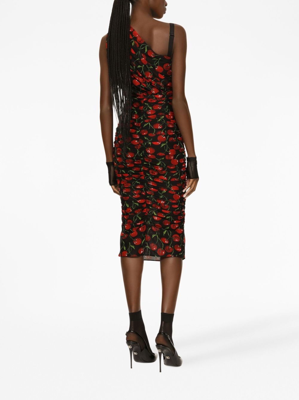 cherry-print ruched midi dress - 3