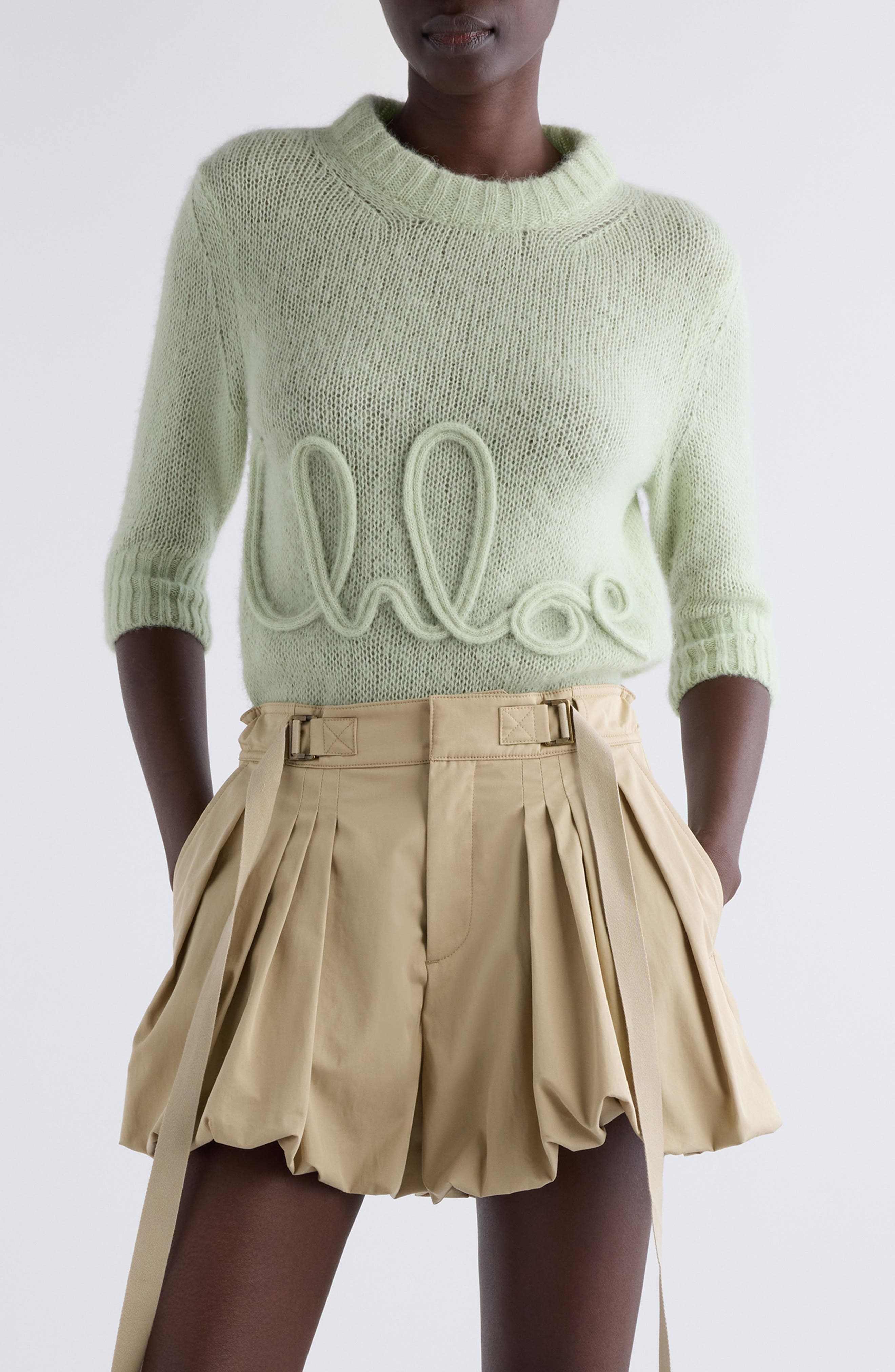 Chloé Raised Logo Alpaca & Silk Sweater in Gleam Green at Nordstrom - 1