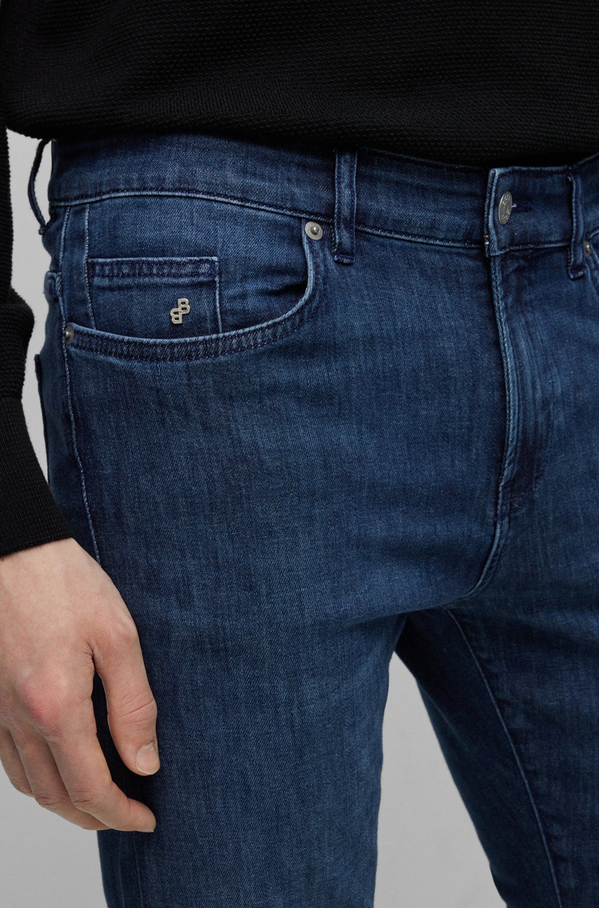 SLIM-FIT JEANS IN DARK-BLUE ITALIAN LIGHTWEIGHT DENIM - 5
