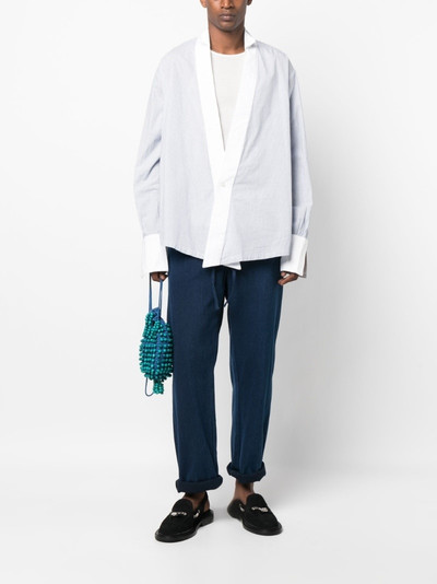 Greg Lauren pinstripe-print collarless shirt outlook
