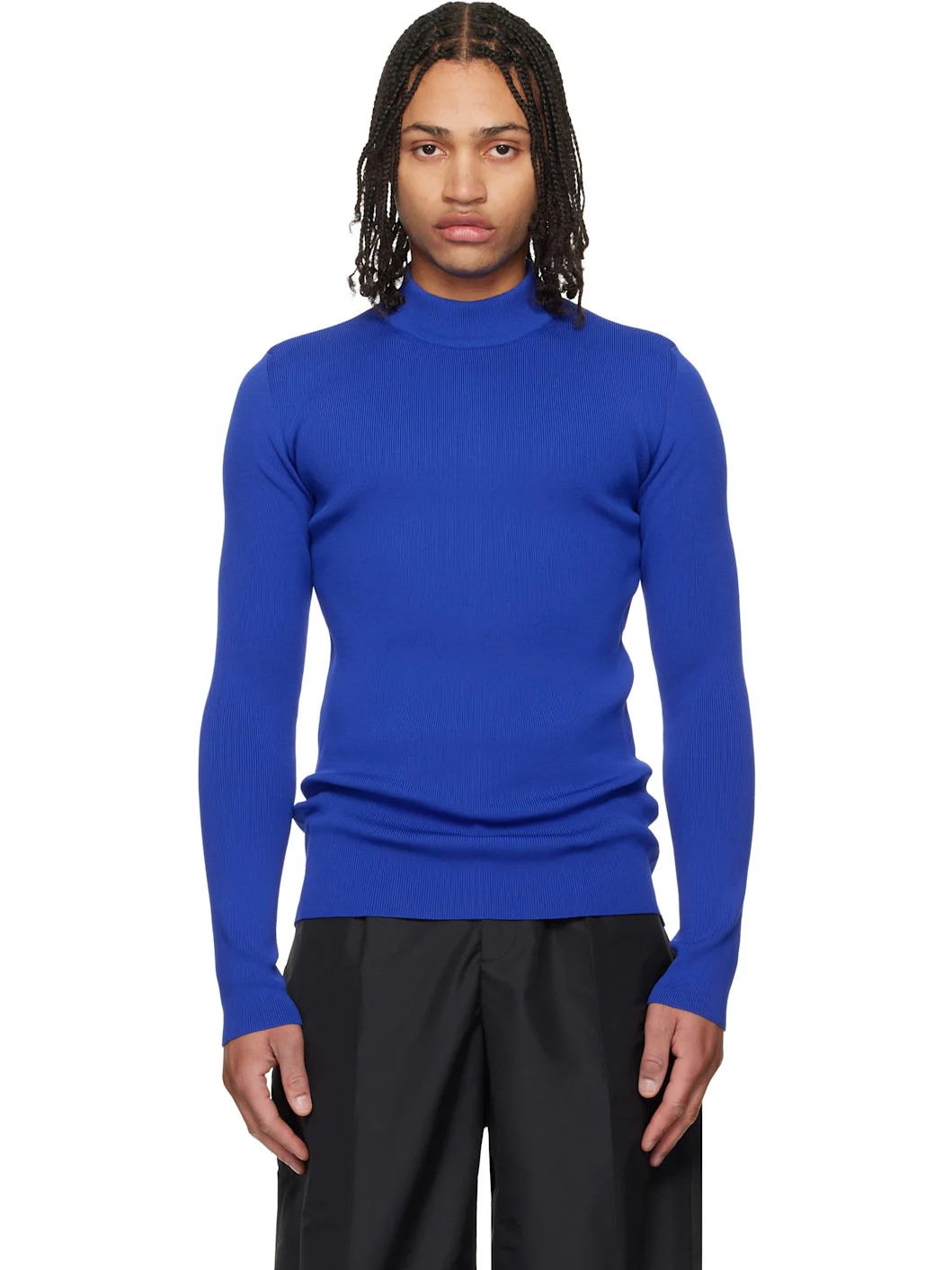 Blue Long Sleeve Mockneck Sweater - 1