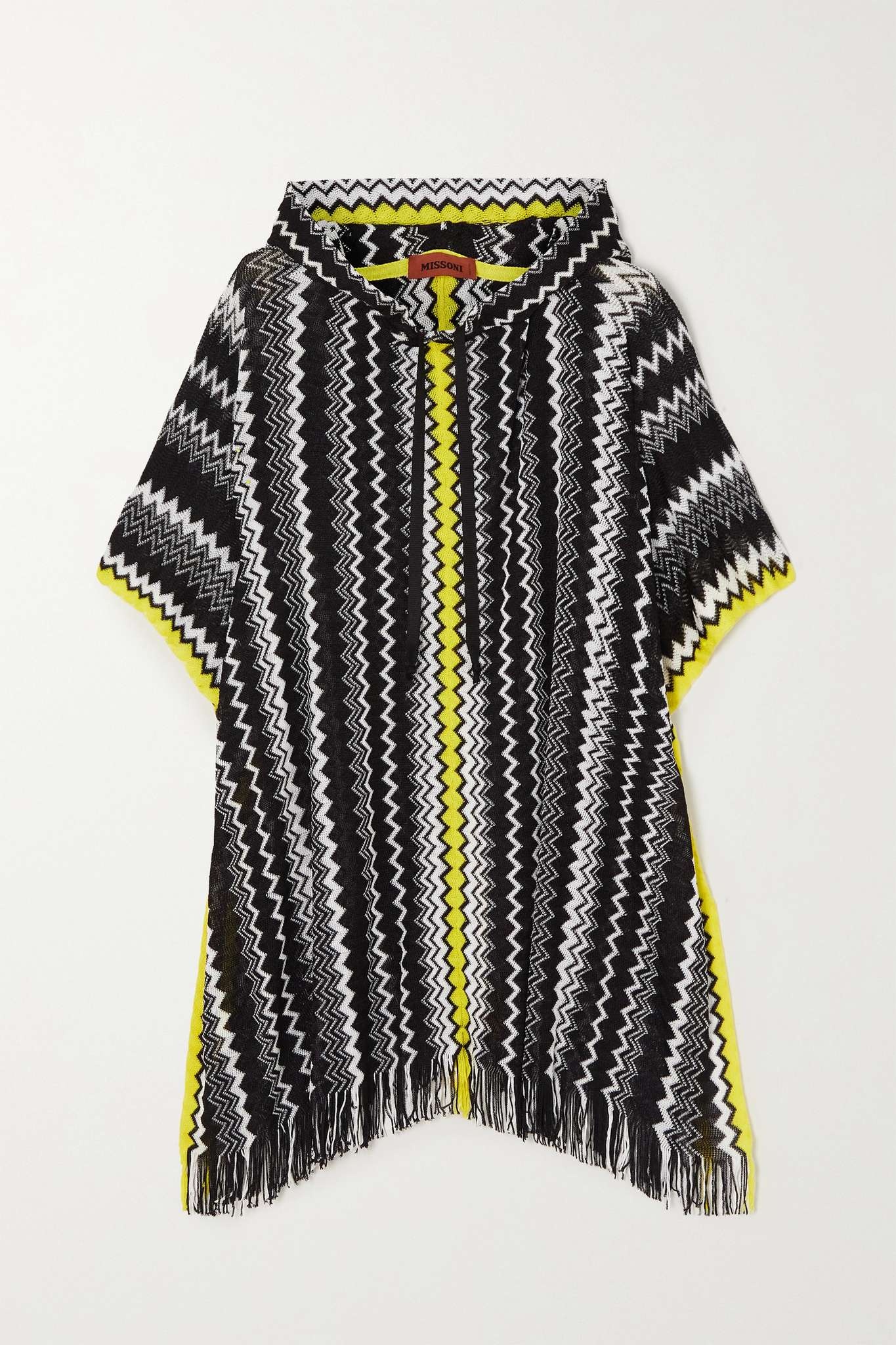 Hooded fringed crochet-knit poncho - 1