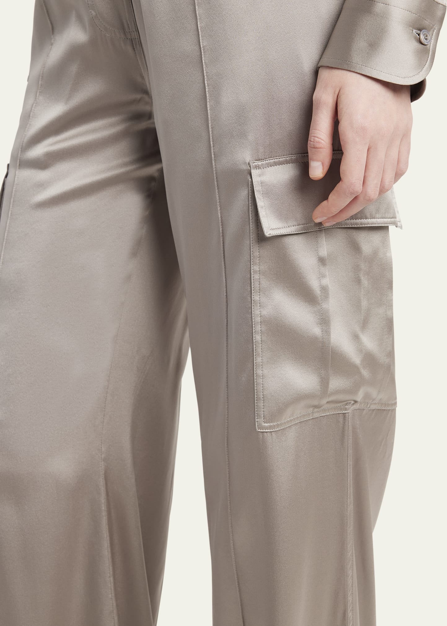 Stretch Silk Wide-Leg Cargo Pajama Pants - 5