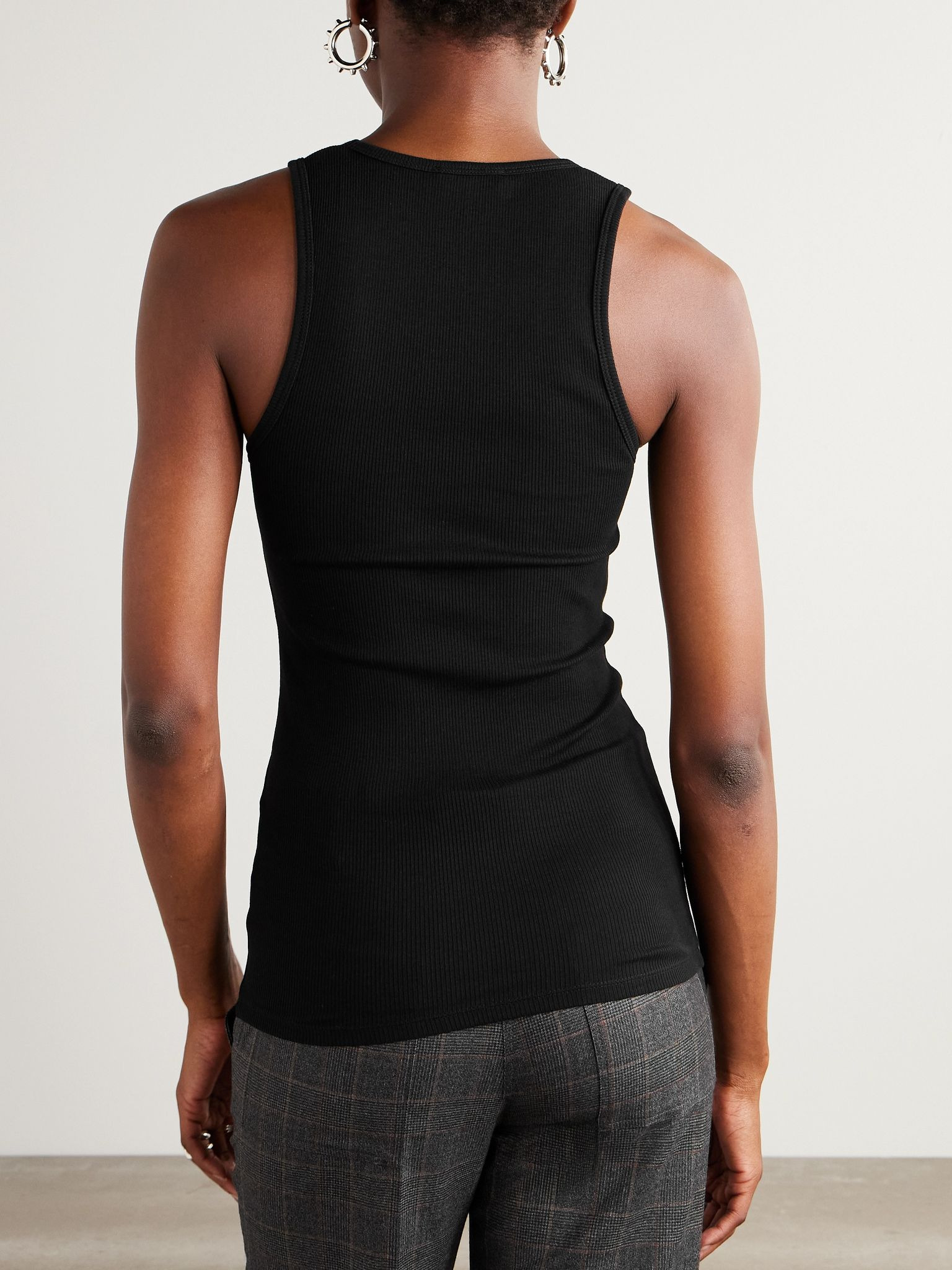 Ribbed stretch-cotton tank Black - 4