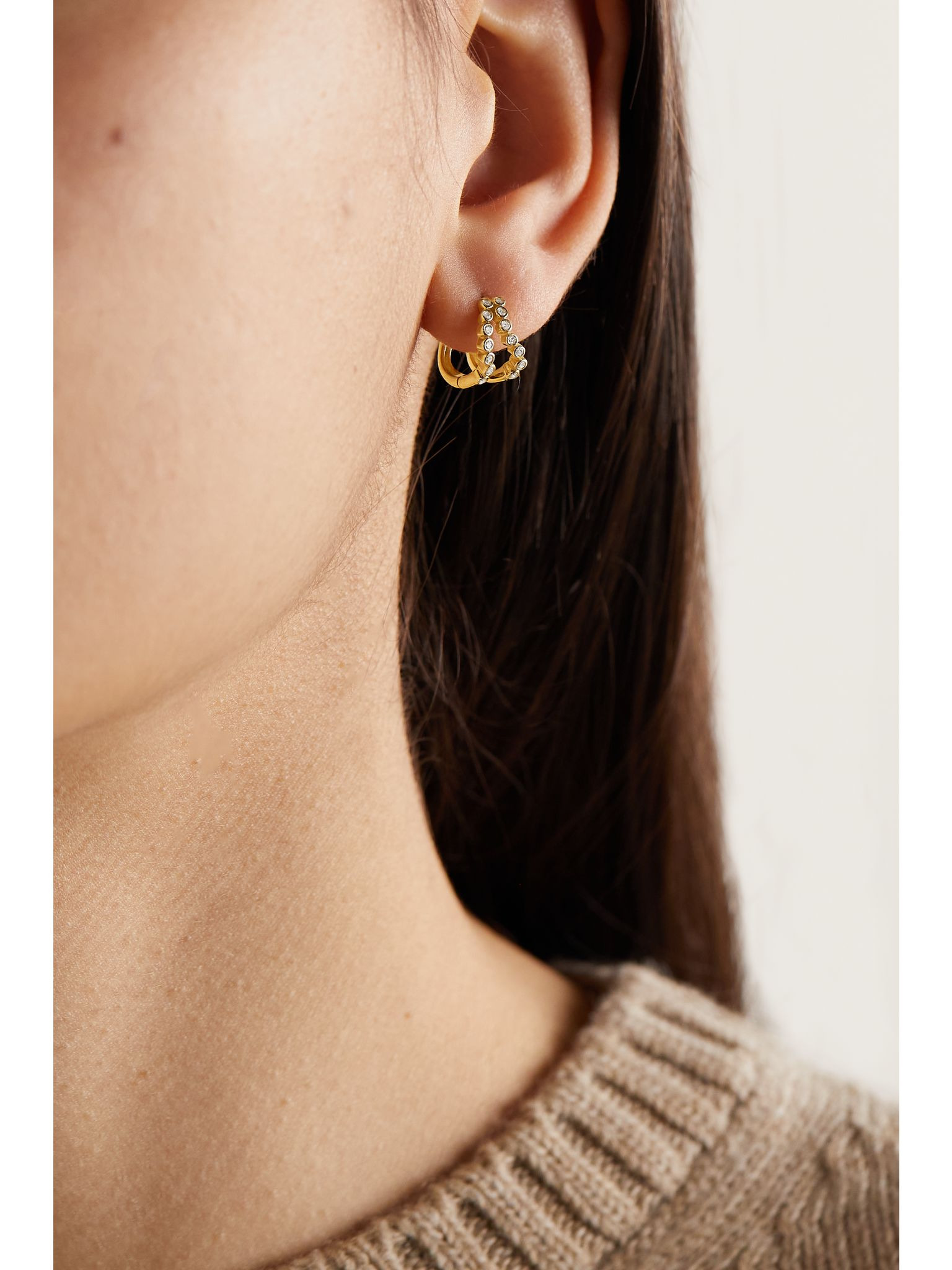 Wave 14-karat gold diamond earrings Gold - 2