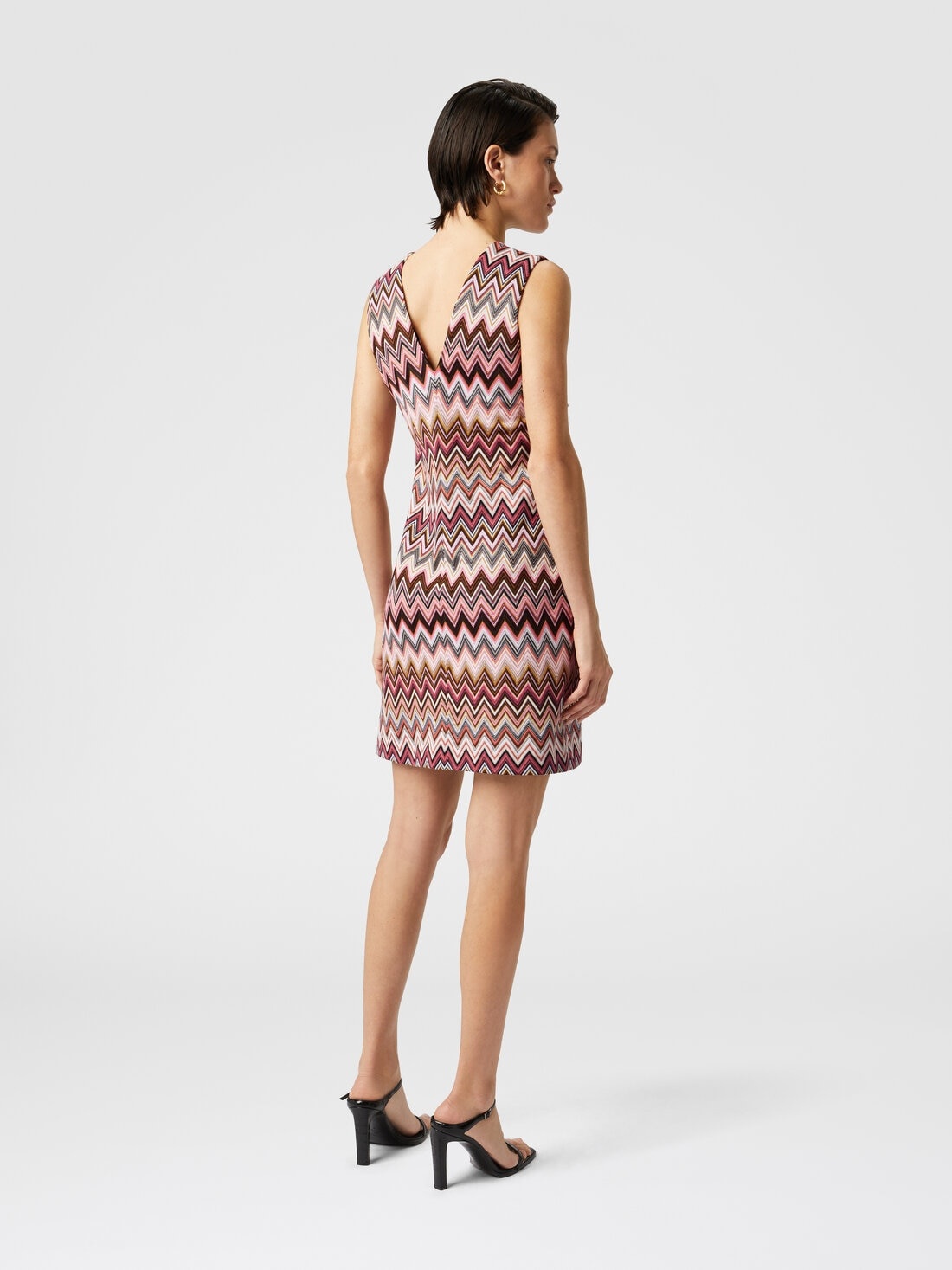 Sleeveless V-neck cotton and viscose zigzag mini-dress - 3