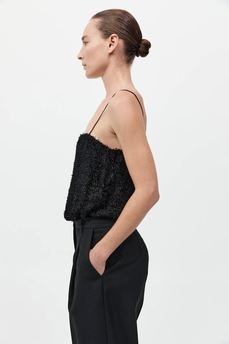 Feathered Silk Cami - Black - 4