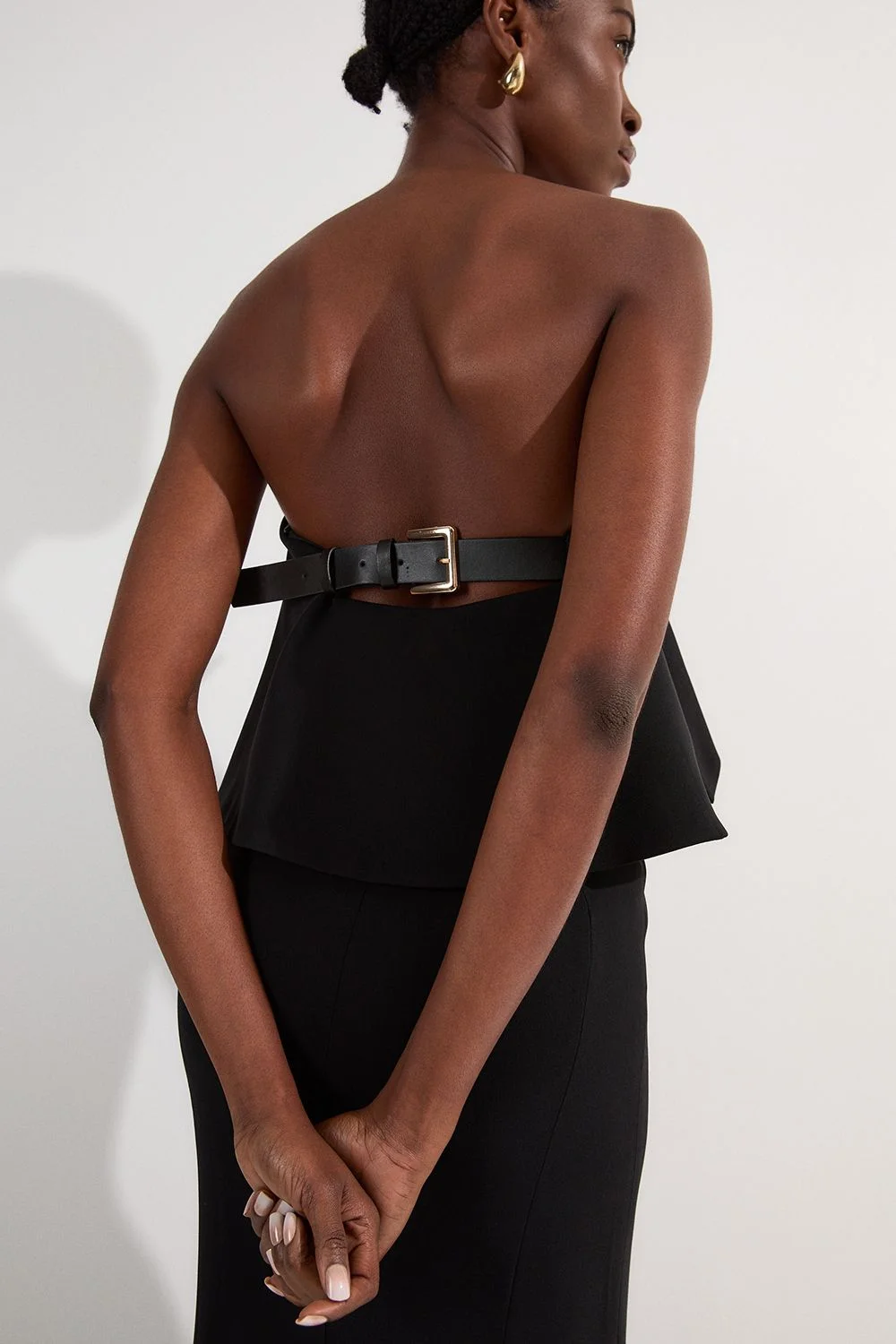 Soft Tailored Peplum Bandeau Tailored Maxi Dress - 1
