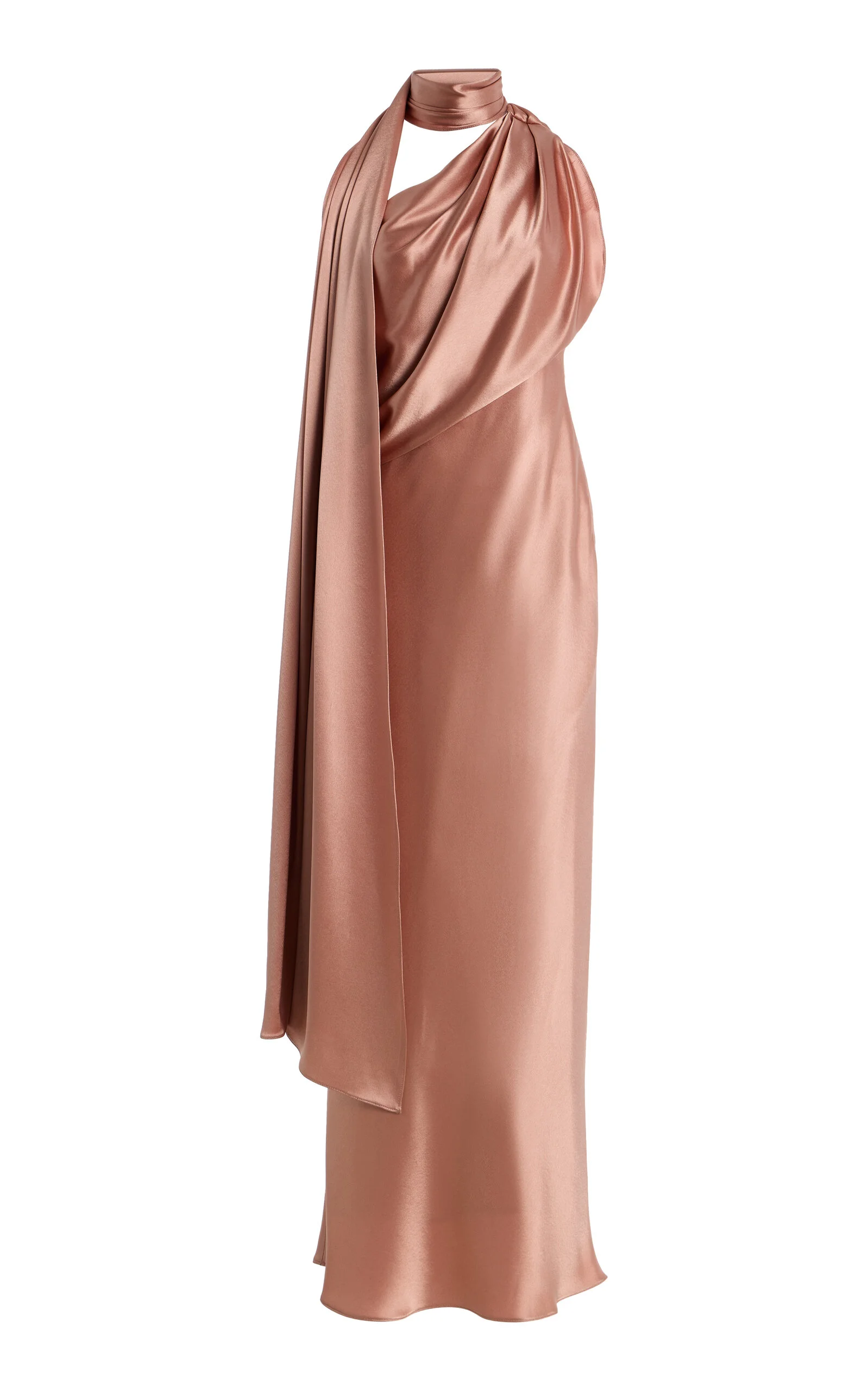 Scarf-Neck Satin Midi Dress pink - 1