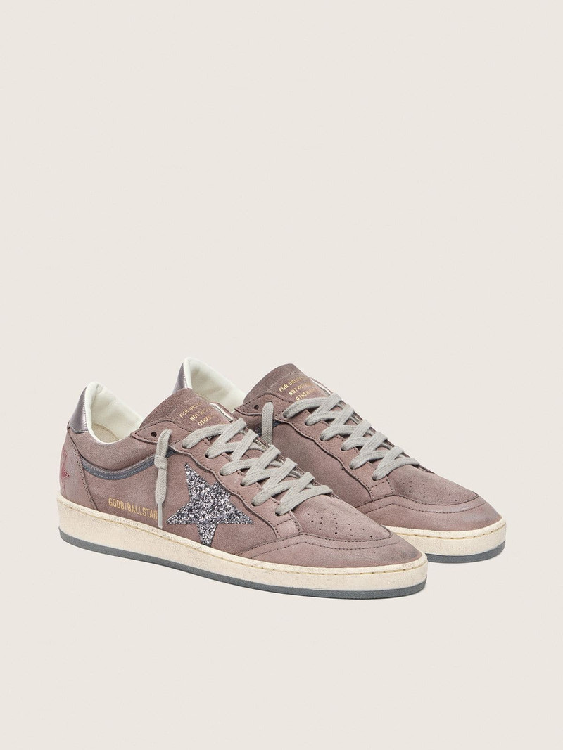 Golden Goose Women's Ball Star in lavender suede with silver glitter star and laminated leather heel tab outlook
