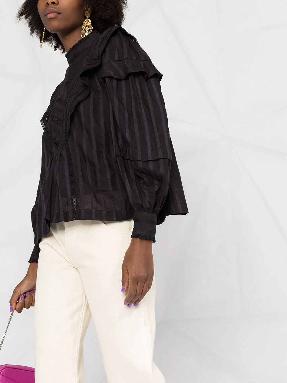 ruffled stripe blouse with broderie anglaise detail - 3