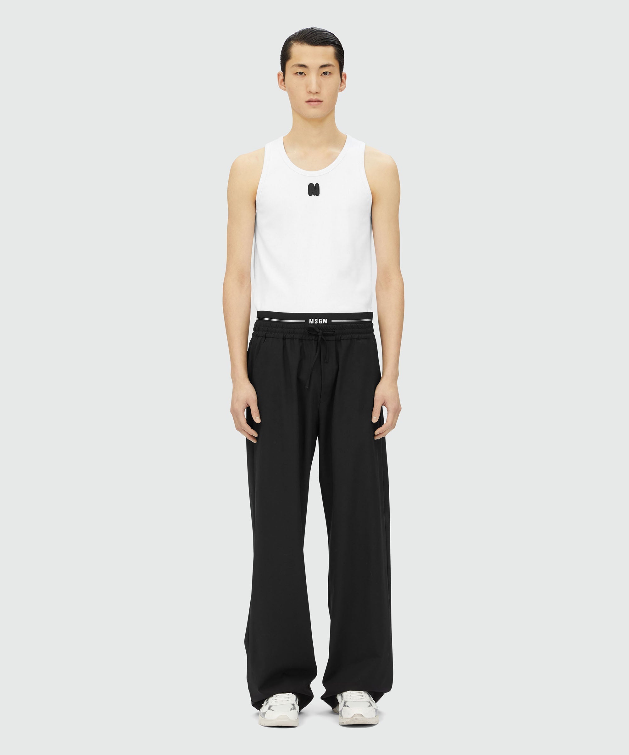Black virgin wool pants with elastic logo - 2
