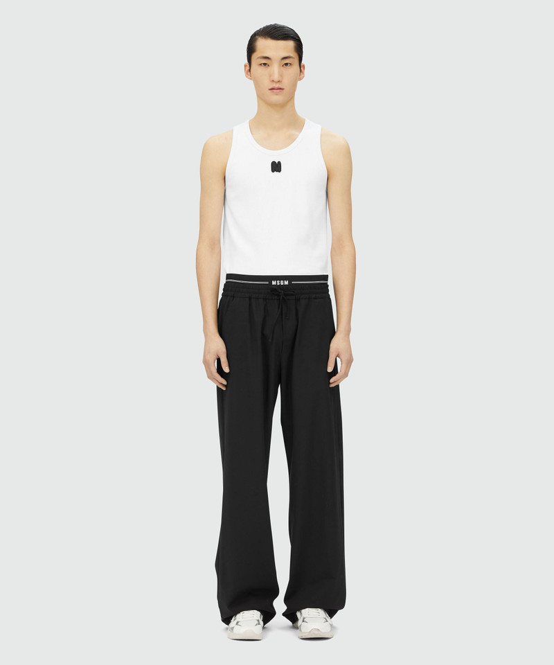 MSGM Black virgin wool pants with elastic logo outlook