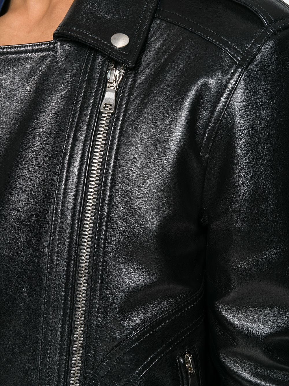 leather padded biker jacket - 5