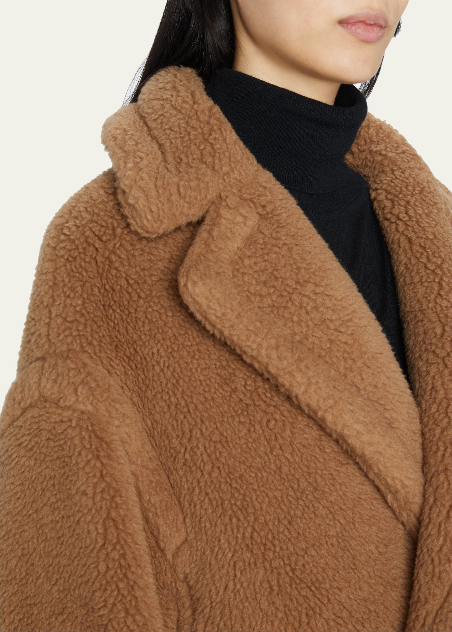 Double-Breasted Camel Hair Blend Teddy Coat - 5