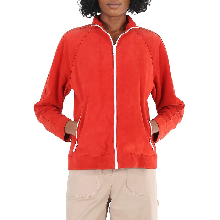 Burberry Ladies Leather Bright Red Suede Bomber - 3