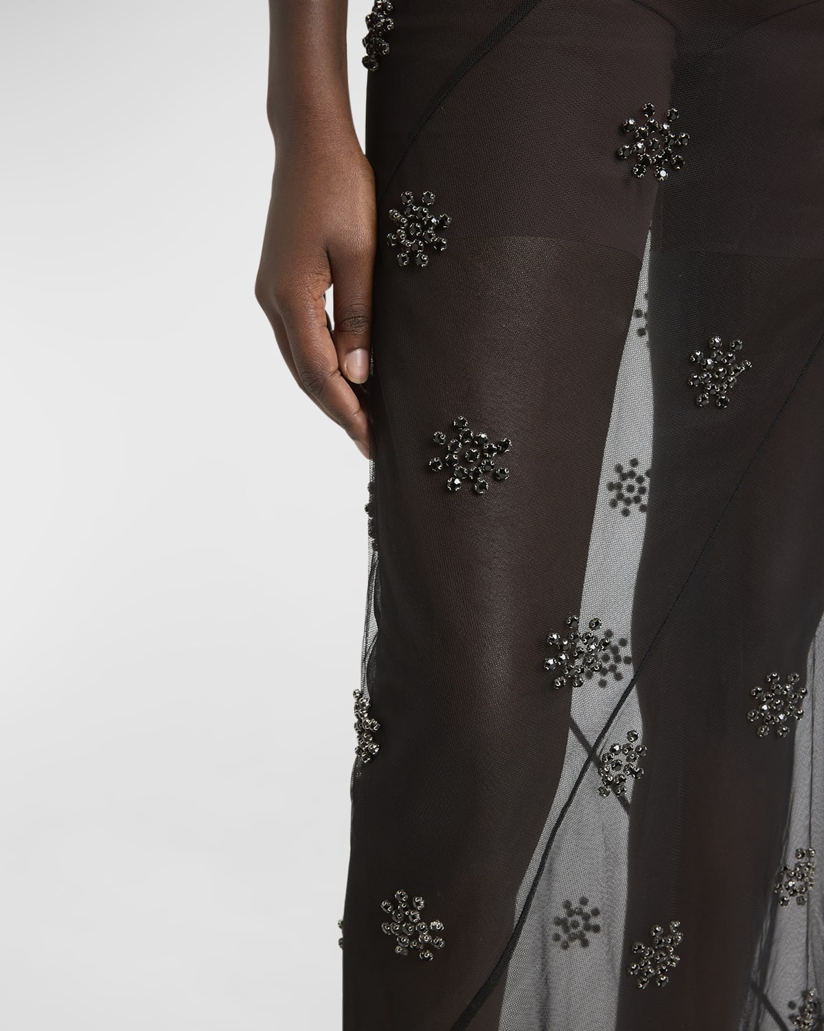 Sheer Spiral Midi Skirt with Beaded Embellishments - 5