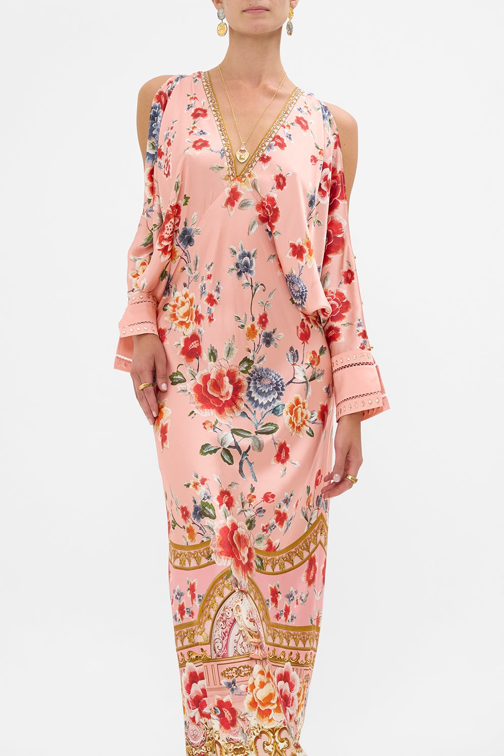 PLUNGE NECK DRAPED SHOULDER DRESS - 5