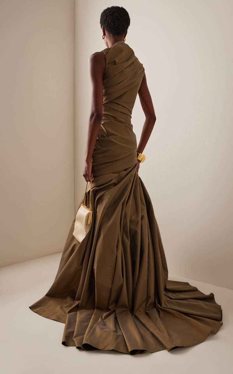 Draped Taffeta Gown brown 4