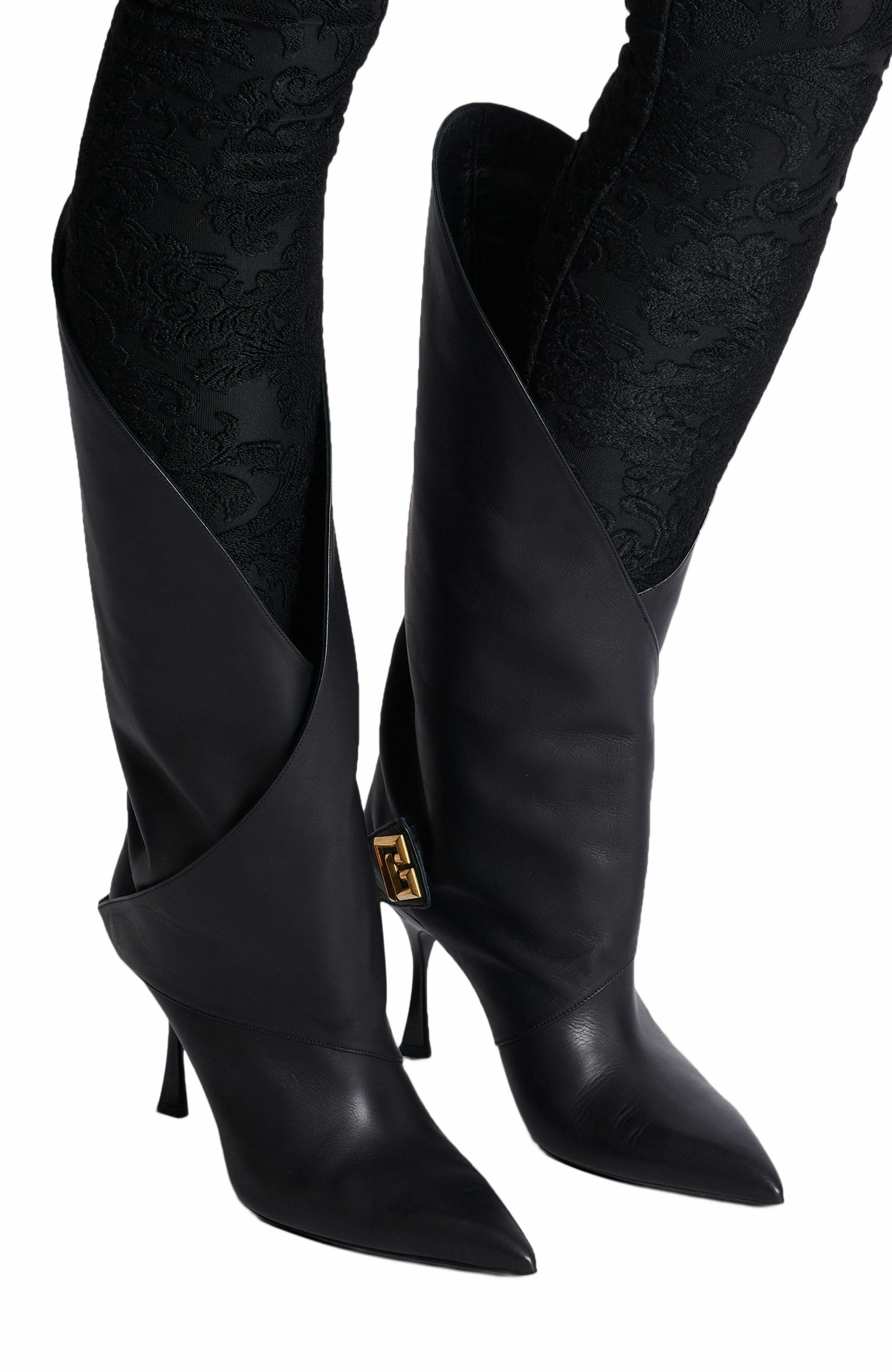 Balmain Twist Heeled Leather Boots in Black at Nordstrom - 2