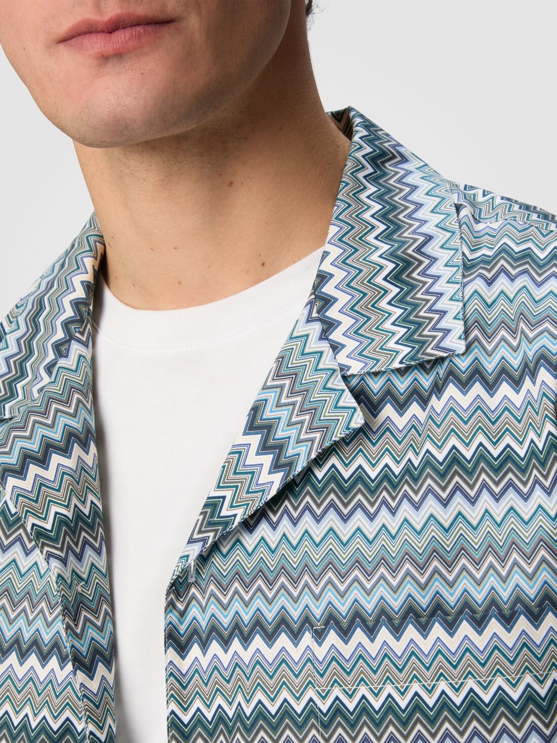 Zig zag cotton poplin bowling shirt with breast pocket - 5