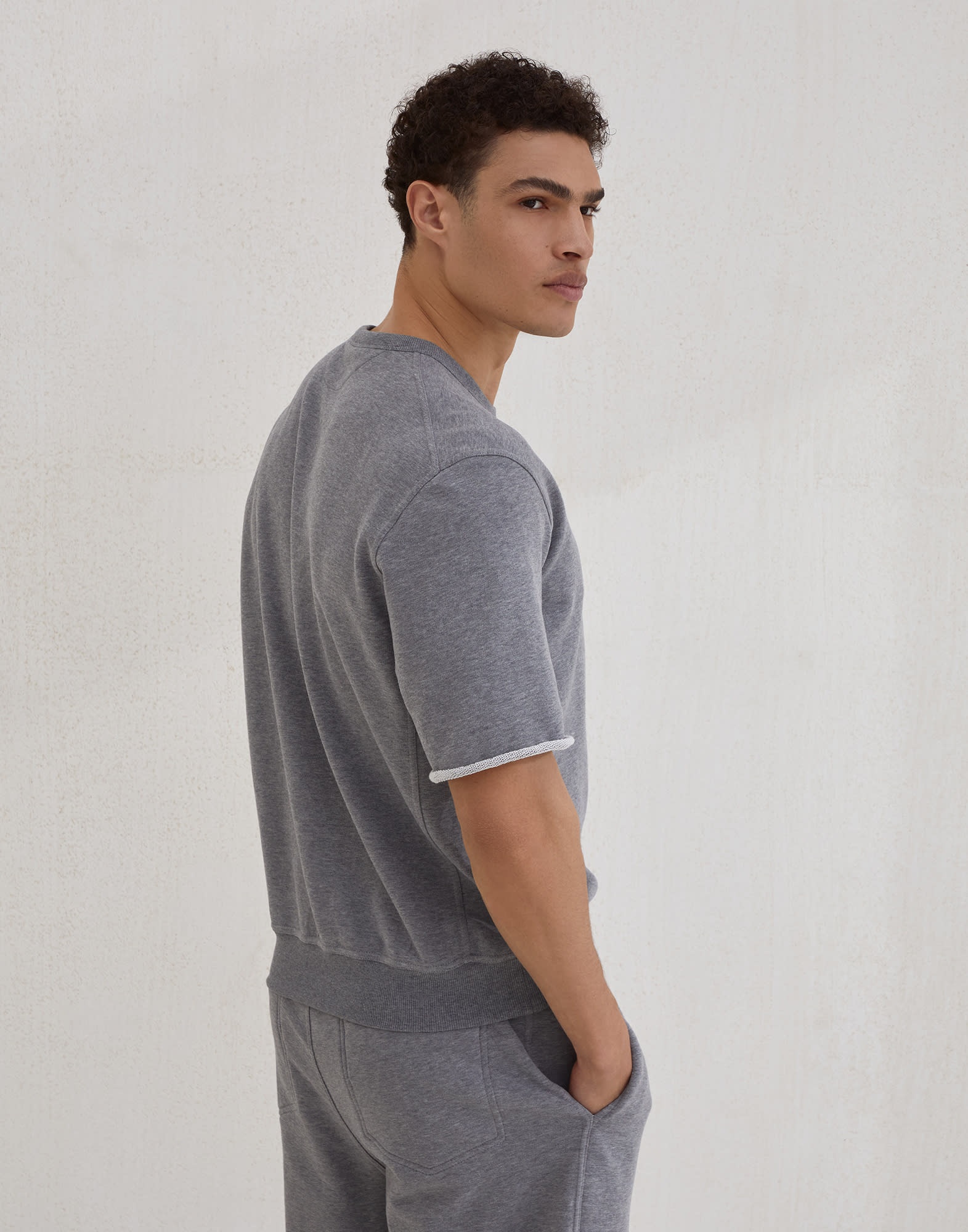 Cotton smooth French terry short sleeve sweatshirt with print - 2