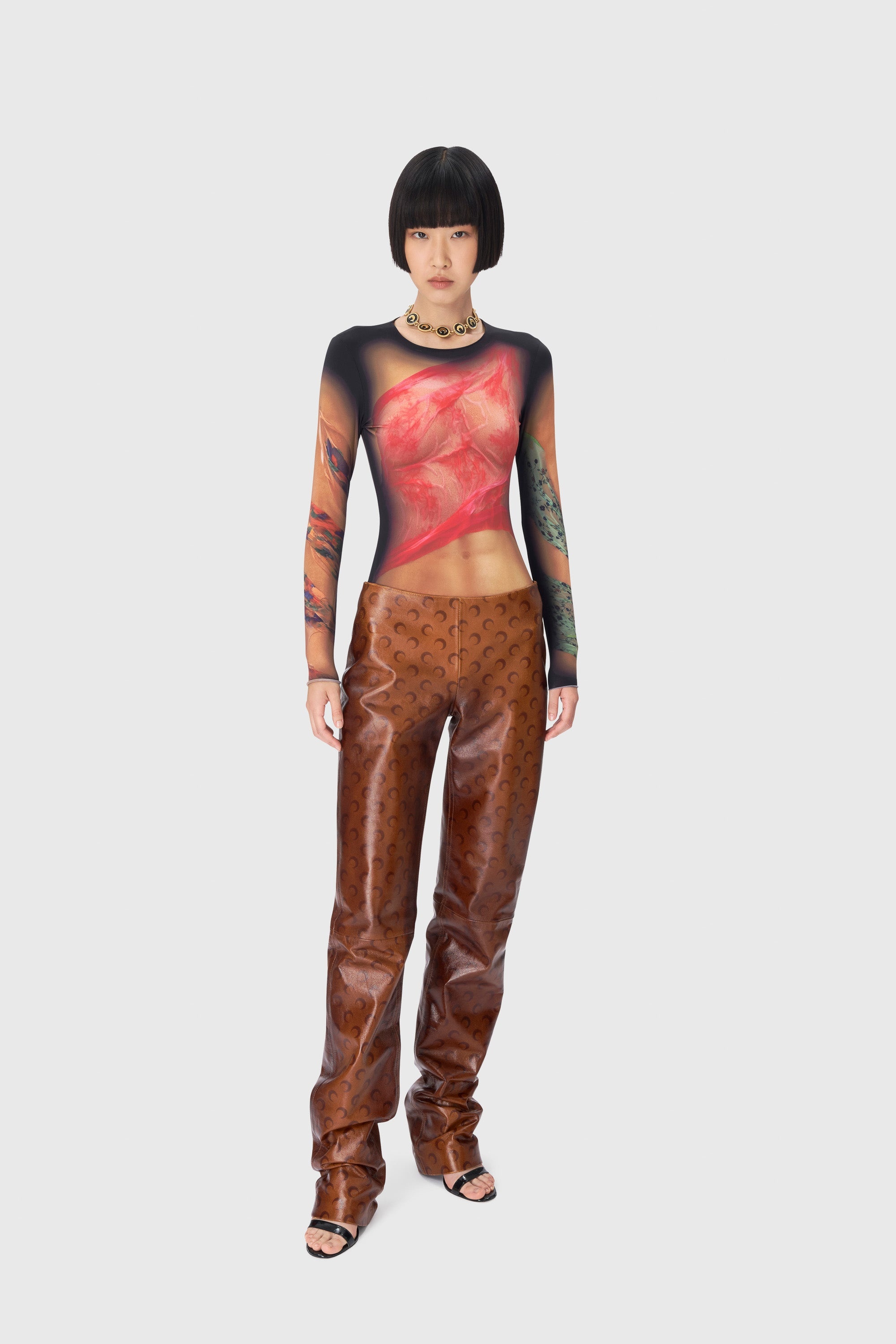 Moon Airbrushed Leather Wide Leg Pants - 3