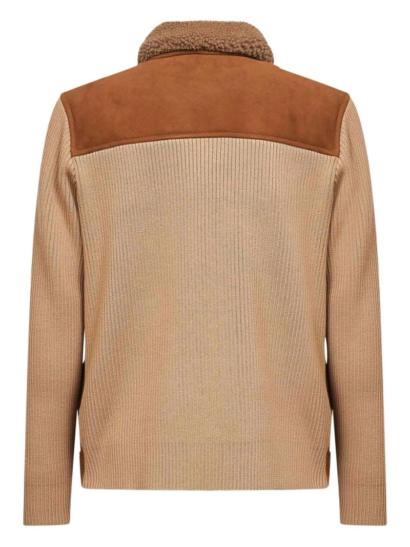 LARDINI shearling-collar knitted jacket outlook