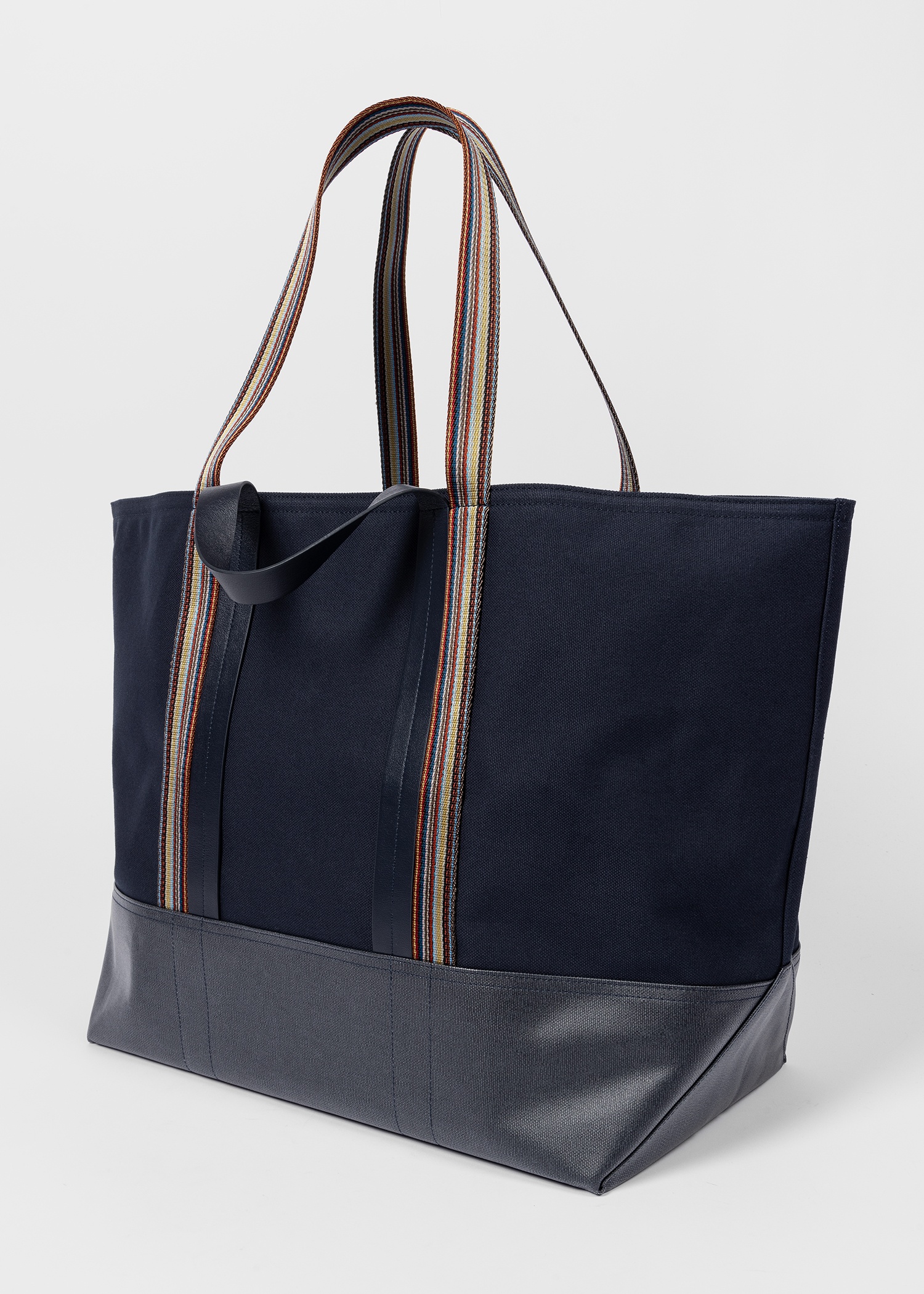 Navy Canvas Tote Bag with 'Signature Stripe' Straps - 2