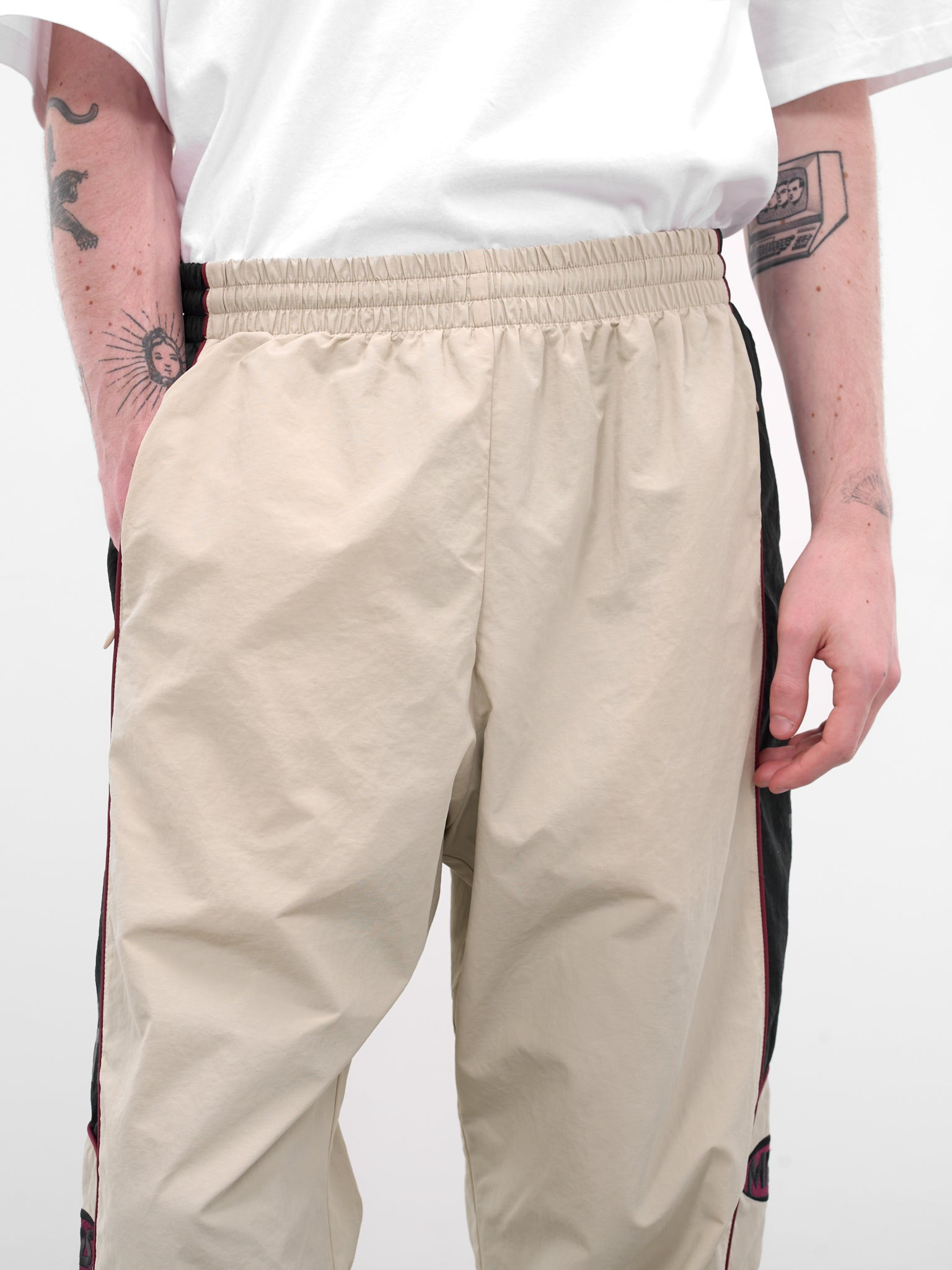 Cream Nylon Stripe Joggers - 4