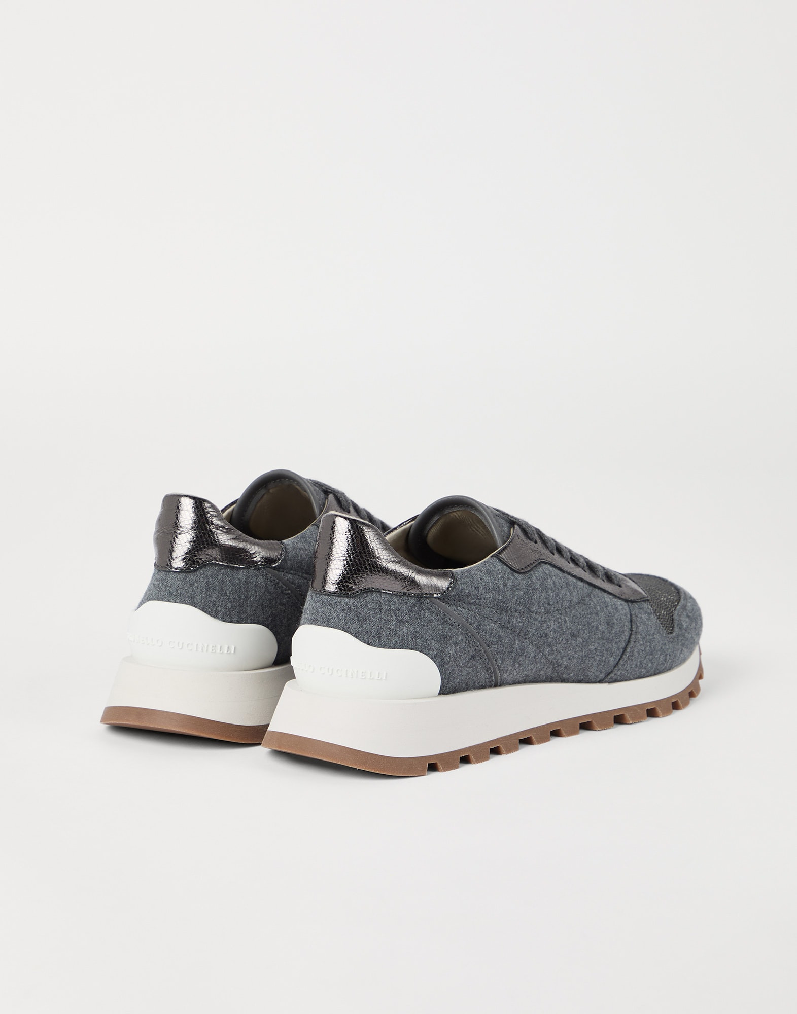 Virgin wool flannel and lamé calfskin runners with precious toe - 2