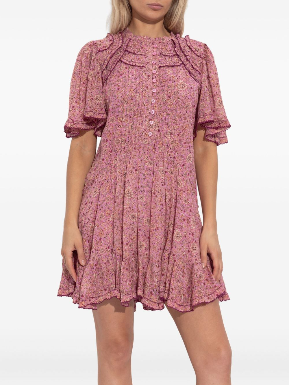 floral-print ruffled-details mini dress - 3