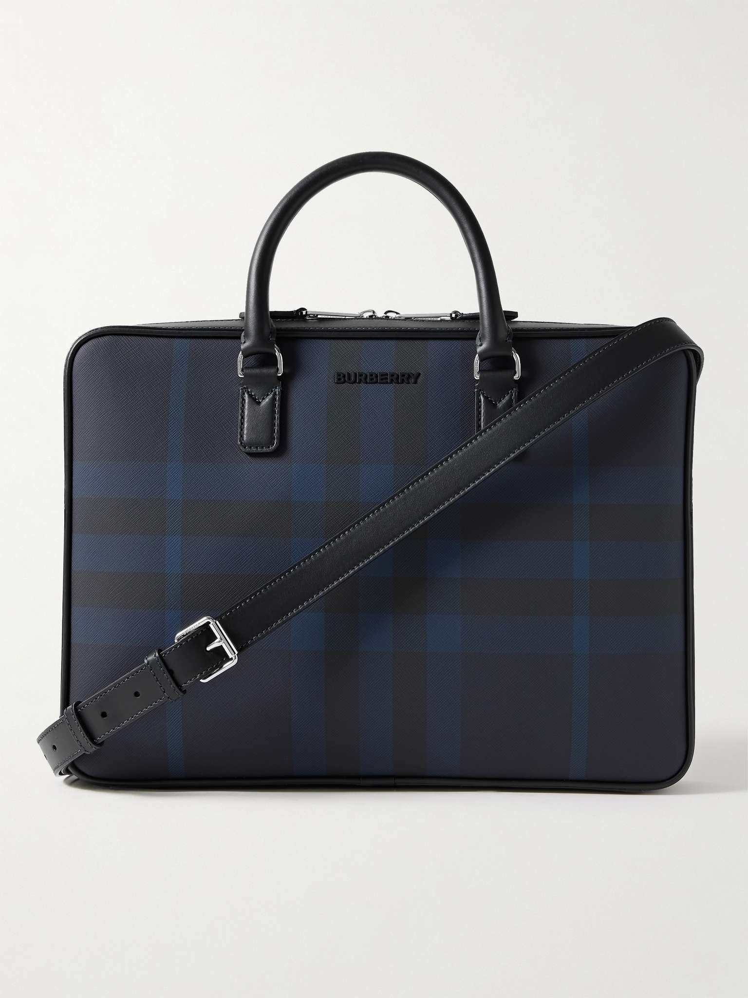 Leather-Trimmed Checked Coated-Canvas Briefcase - 1