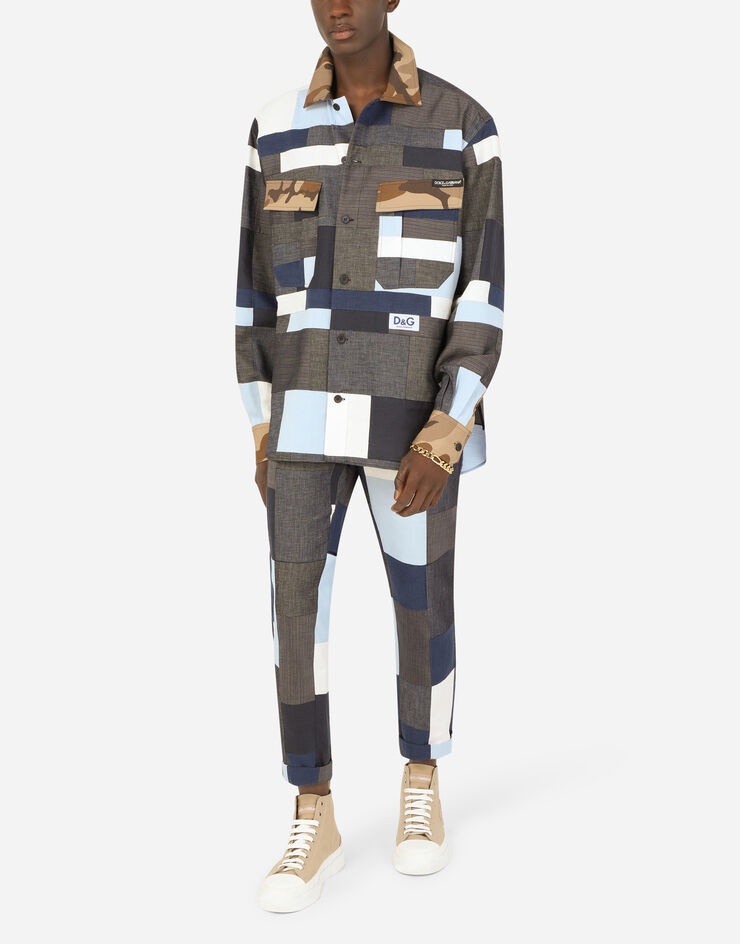 Cotton and linen patchwork shirt with patch - 7