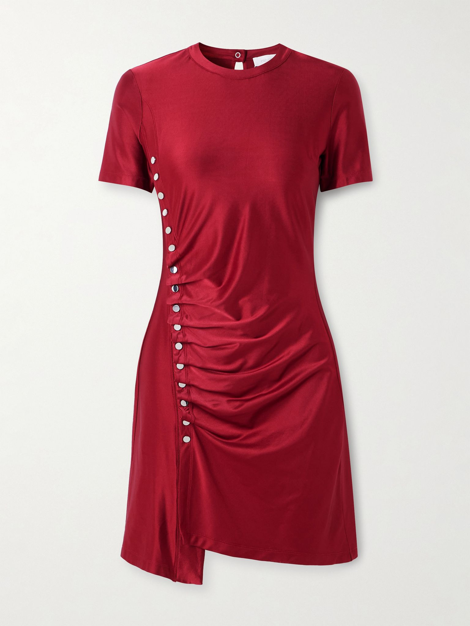 Embellished gathered satin-jersey mini dress Red - 1