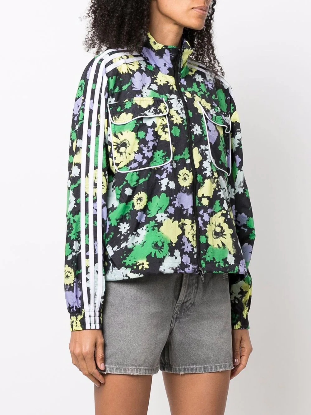 three-stripe floral-print windbreaker - 3