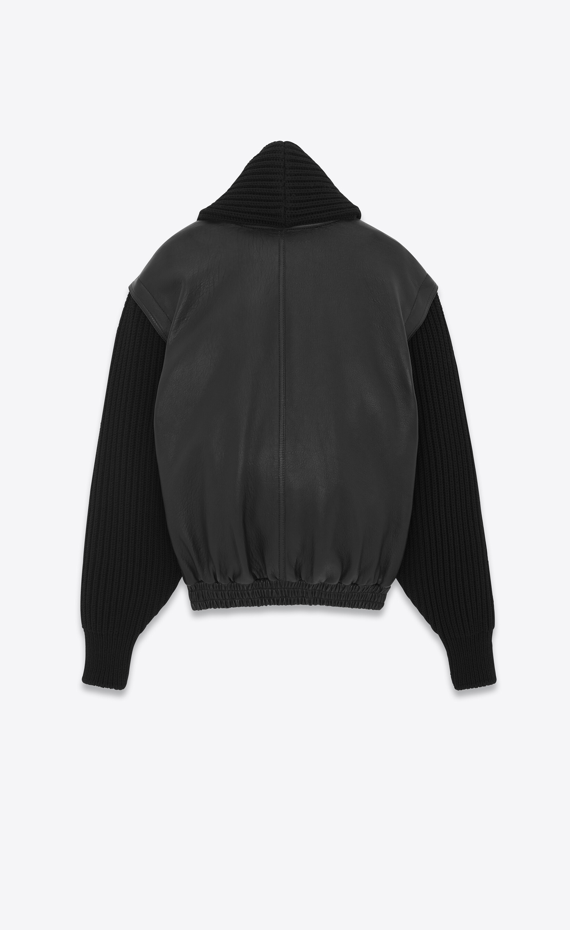 shawl-neck jacket in lambskin and ribbed wool - 2