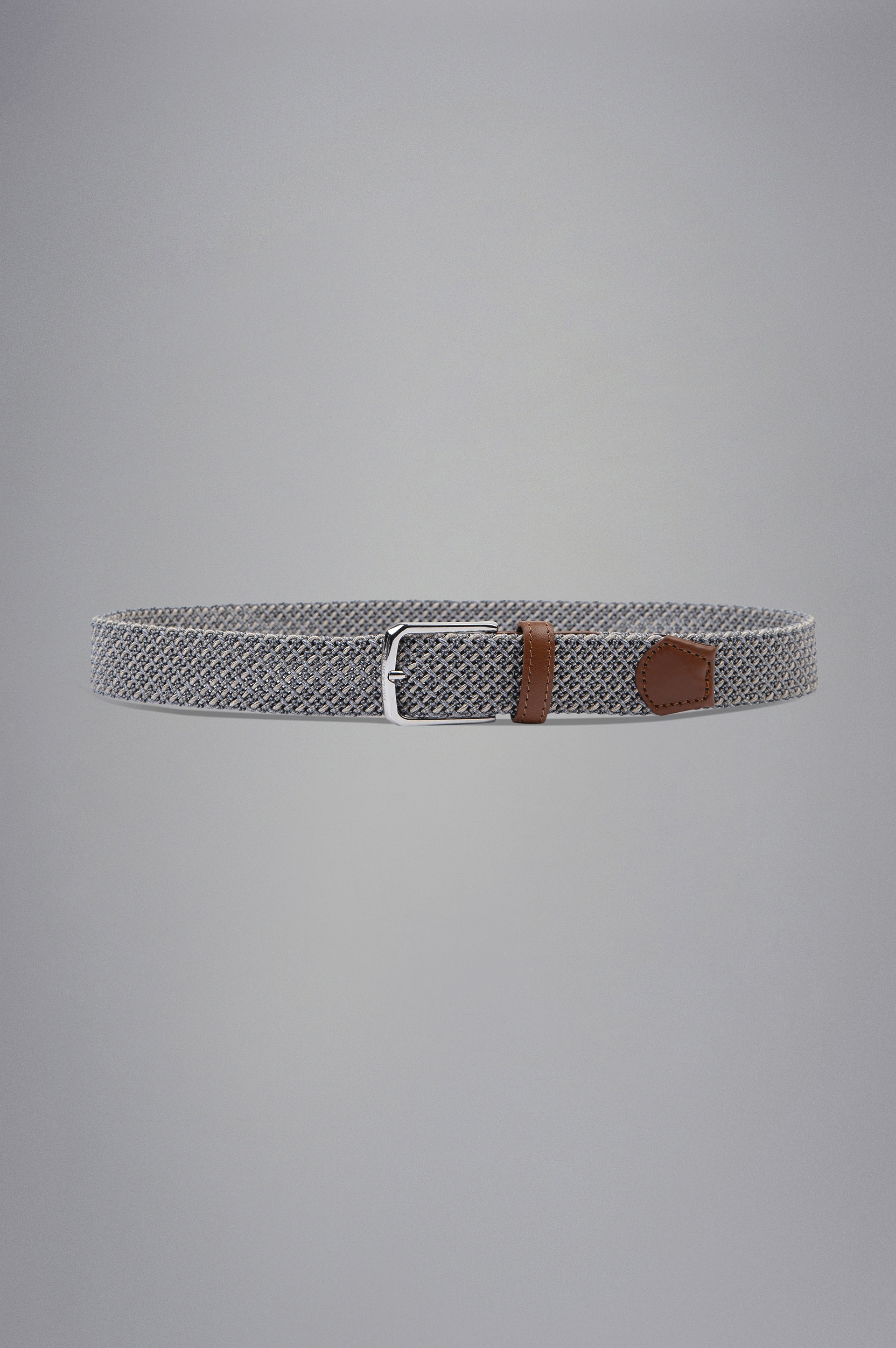 LEATHER TRIMMED WOVEN ELASTIC BELT - 1