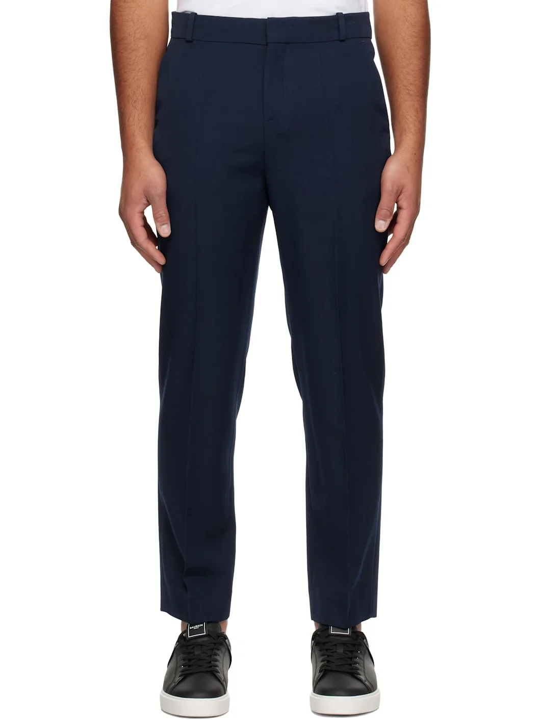 Navy Straight-Leg Tailored Wool Trousers - 1