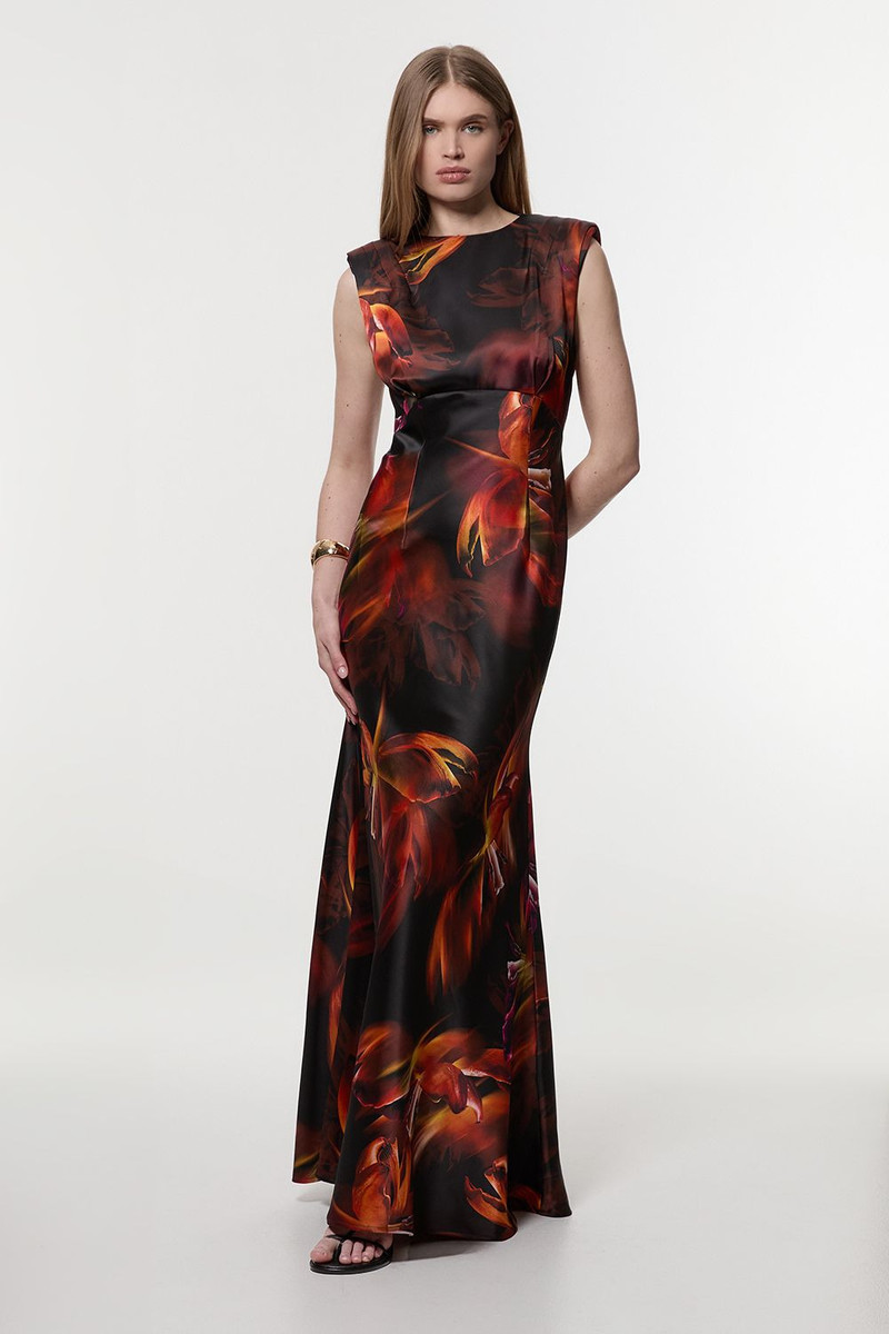 Satin Strong Shoulder Woven Maxi Dress 3