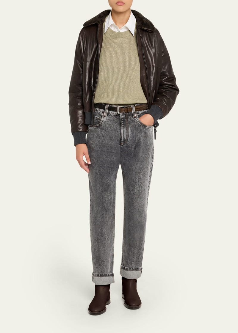 Brunello Cucinelli Acid-Wash Straight-Leg Ankle Boyfriend Jeans outlook
