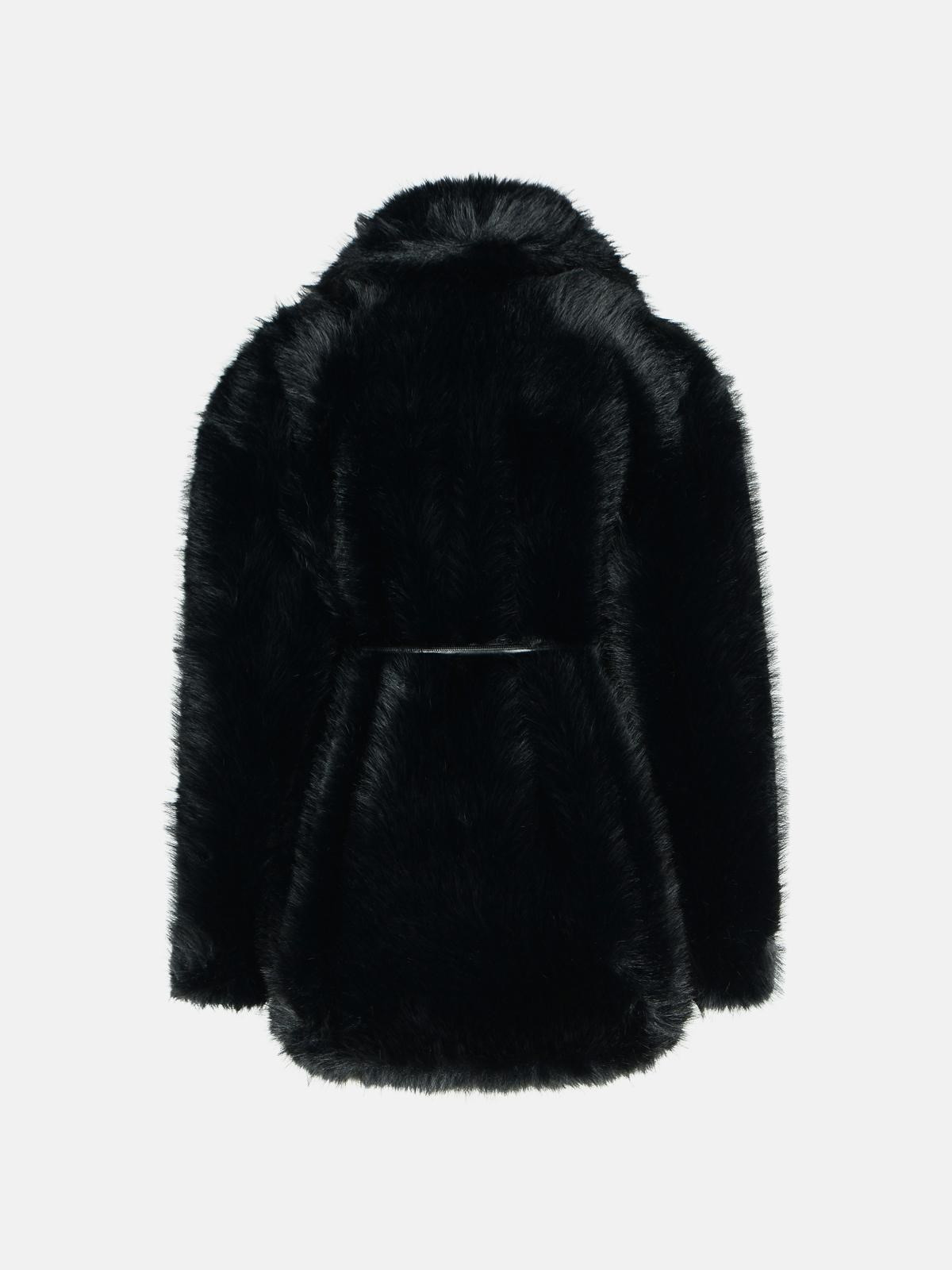 'ROSARIA' BLACK FAUX FUR BELTED JACKET - 3