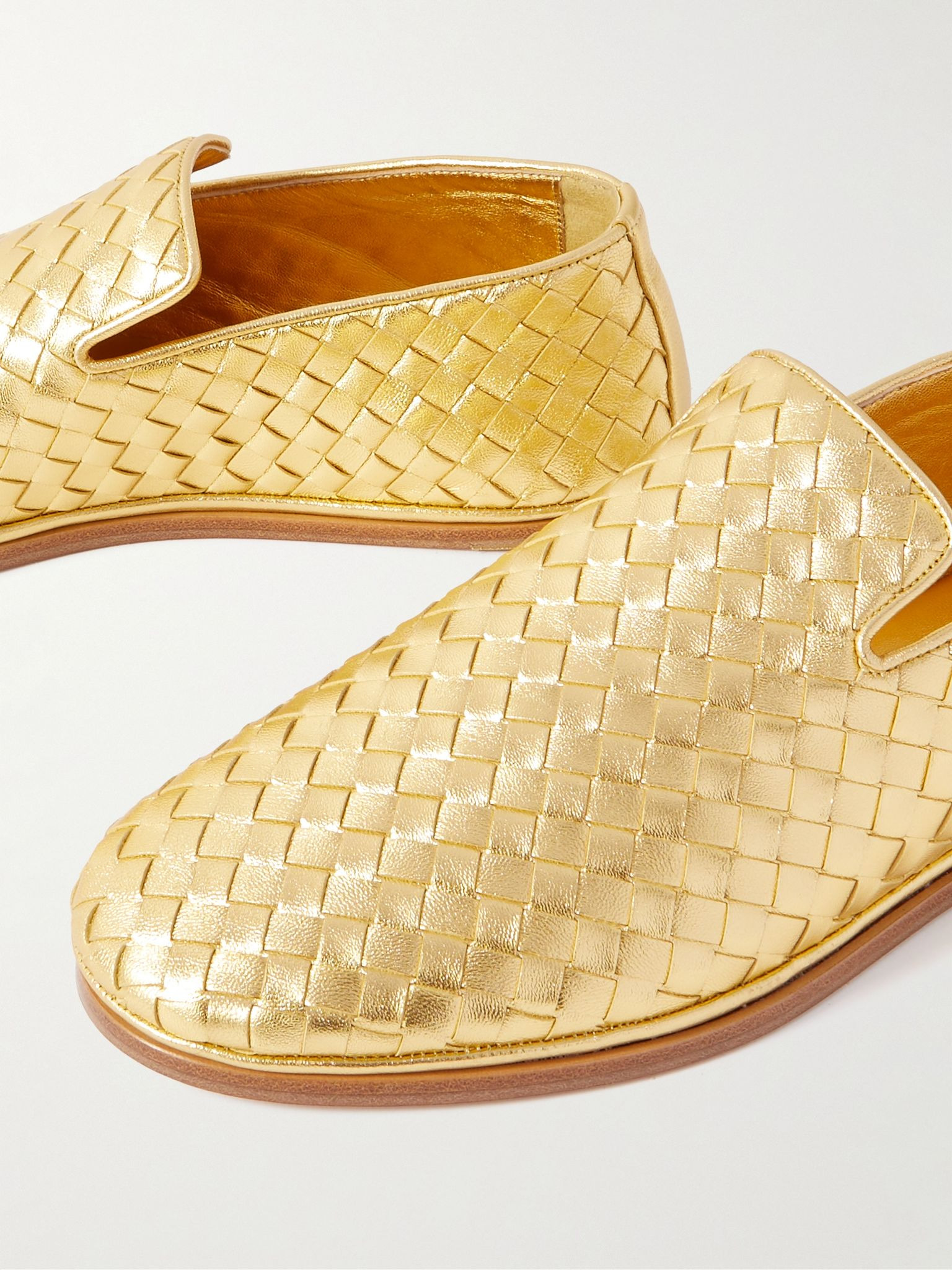 Sunday intrecciato metallic leather loafers Gold - 4
