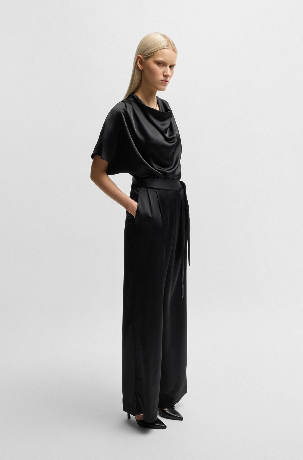 COWL-NECK REGULAR-FIT JUMPSUIT IN FLUENT SATIN - 3