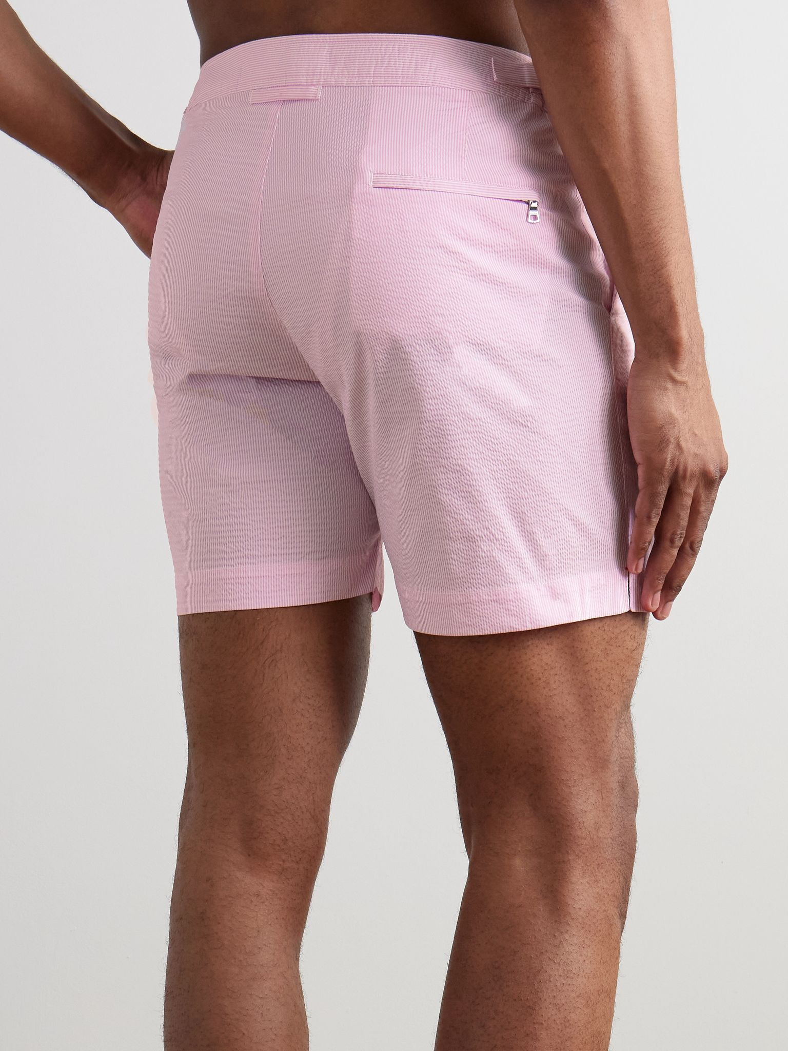 Bulldog Slim-Fit Mid-Length Striped Seersucker Swim Shorts Pink - 3