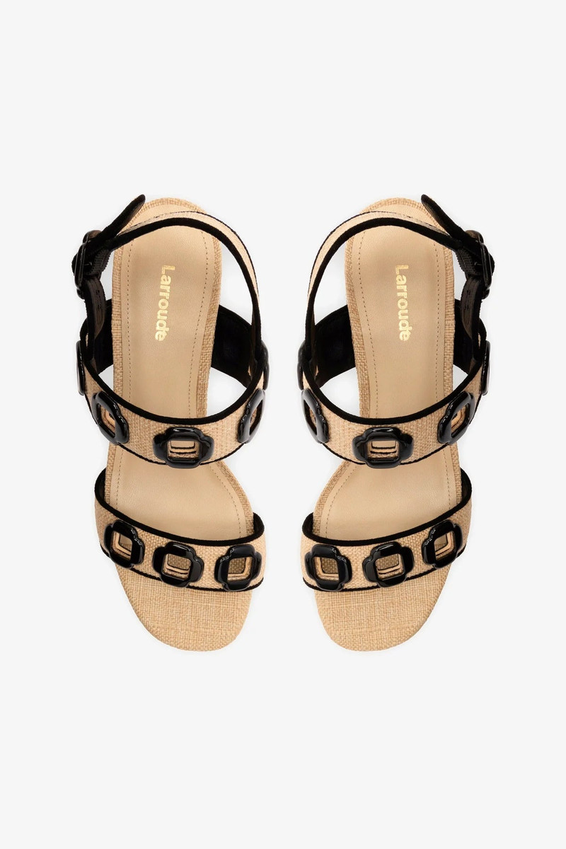 Milan Sandal In Beige Raffia and Black Trimming 7